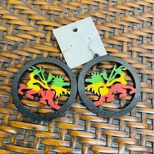New Lion Reggae Wood Afrocentric Rasta Earrings